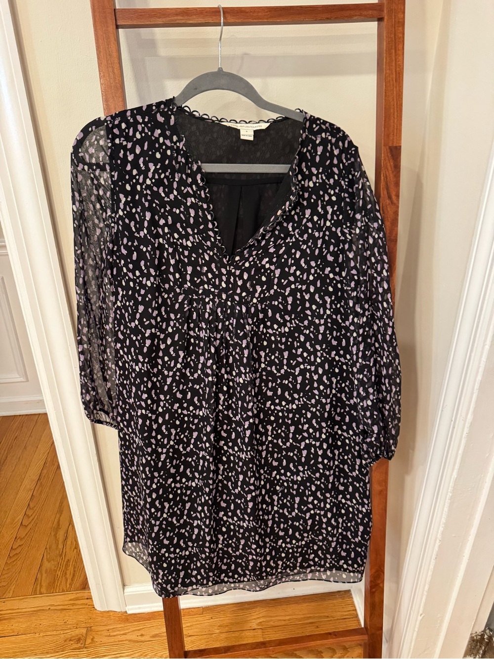 Diane Von Furstenberg Black & Lavender Printed Mini Dress